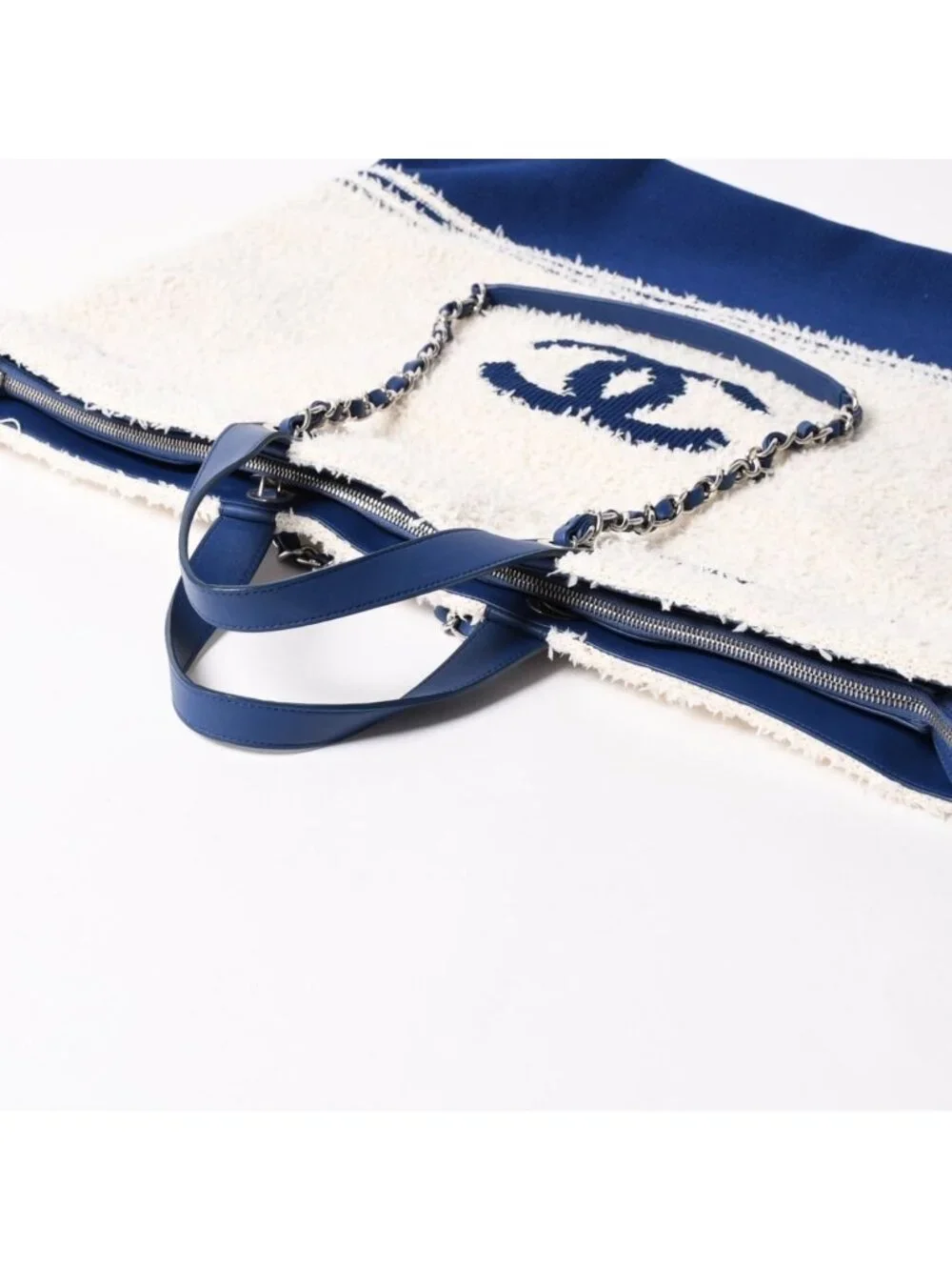 Chanel Tote Bag Pile Large Shopping White Blue
